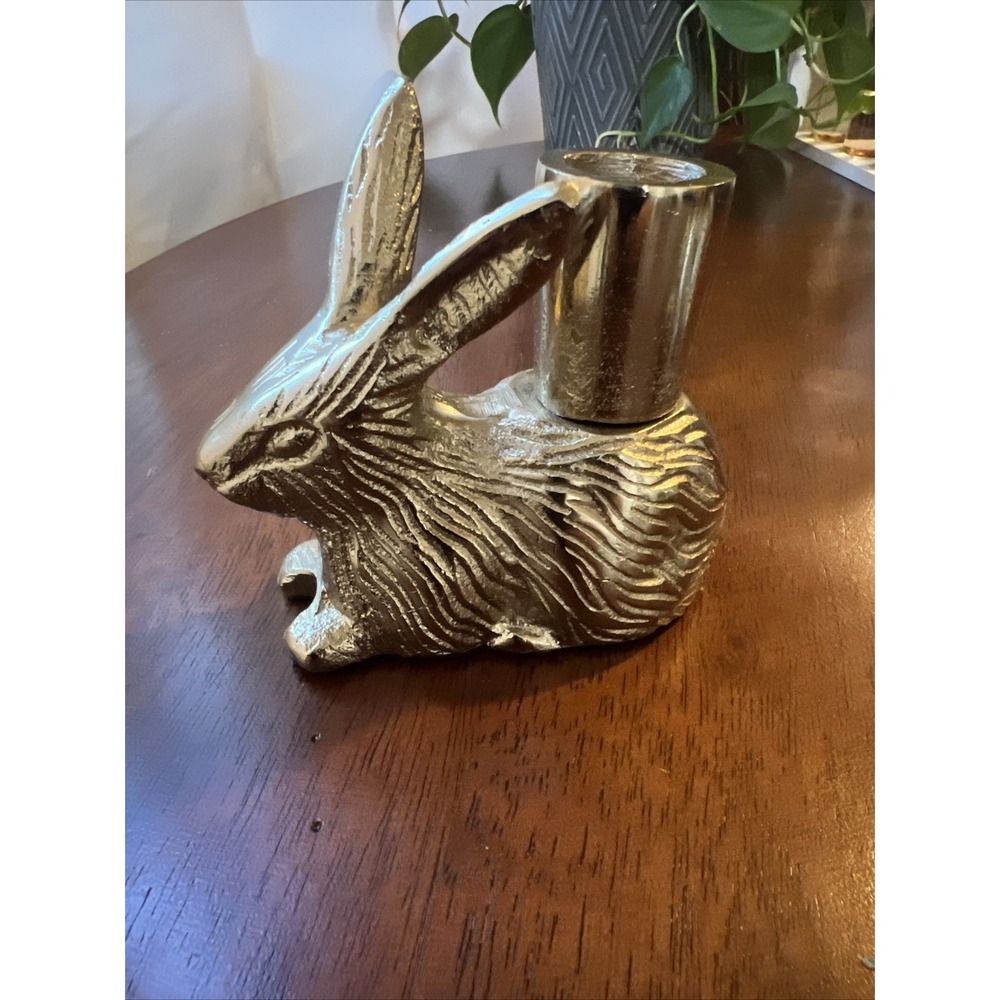 Two Gold Tone Bunny Candle Holders